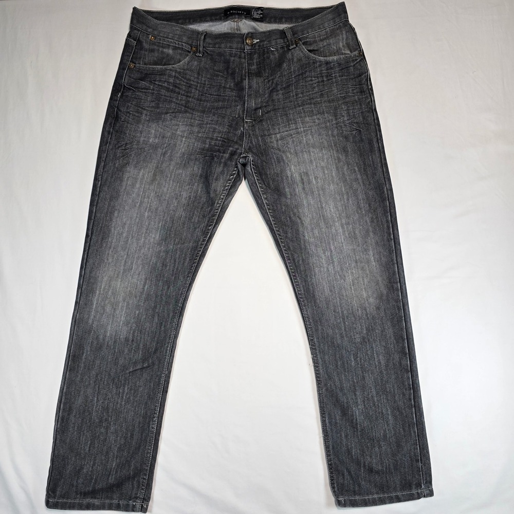 R.Society Mens‎ Straight Leg Jeans Faded Black Wash 38x32 Denim Pants